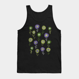 Dark Floral Pattern - Green Purple Round Flowers Tank Top